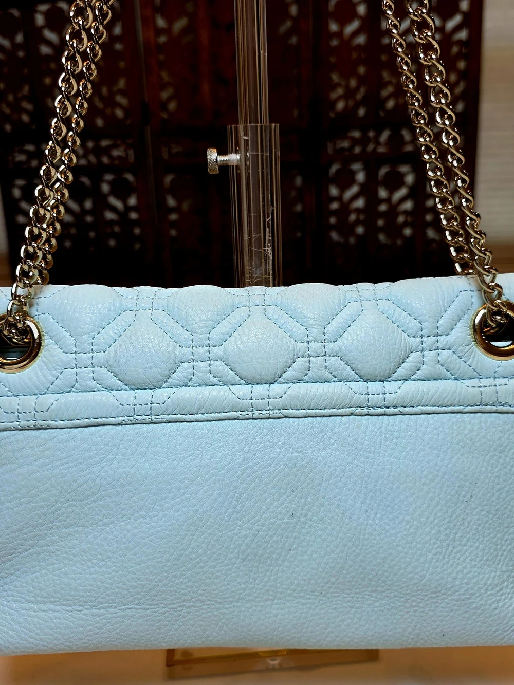 Kate Spade Blue Quilted Leather Chain Shoulder Bag Gold Turn Lock 2008-2012 Era